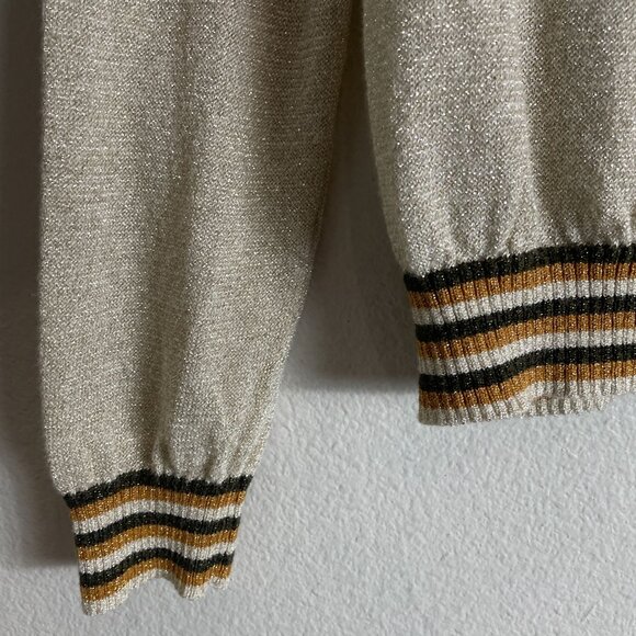 Free People Womens Medium Metallic Deep V Neck Sweater Gold Dust Pullover Top - Picture 12 of 14